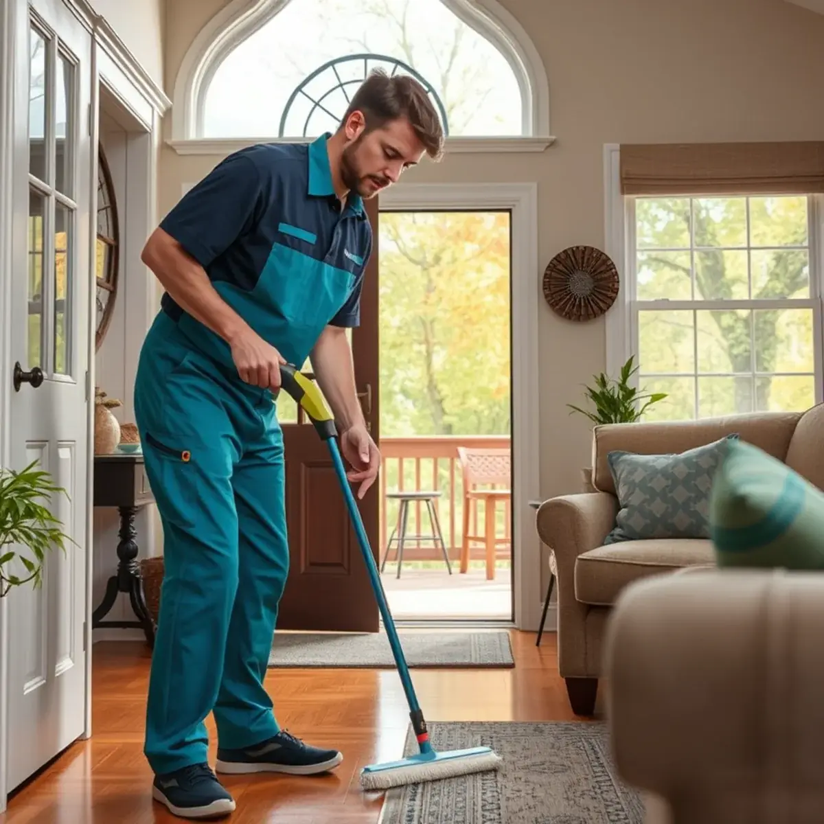 Professional cleaner working inside a Allamuchy, New Jersey home