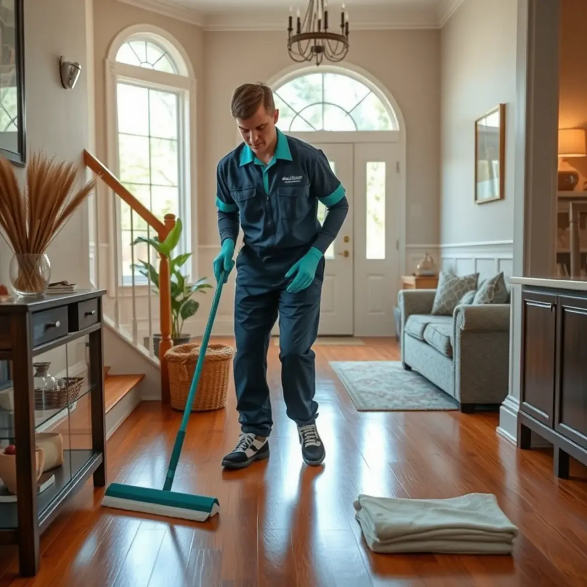 Professional cleaner working inside a Allendale, New Jersey home