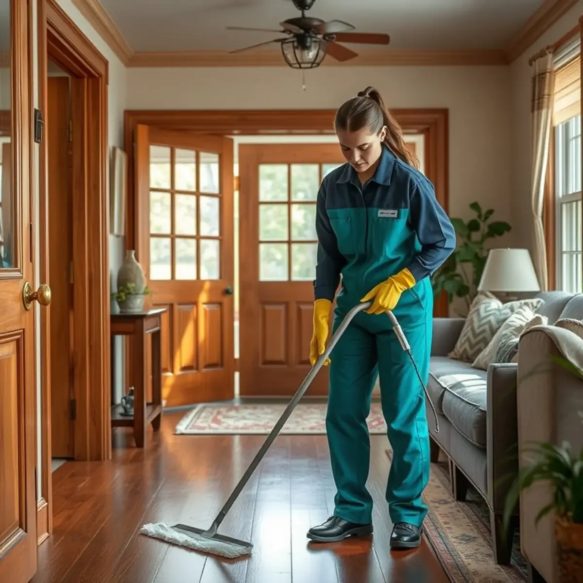 Professional cleaner working inside a Auburn, New Jersey home