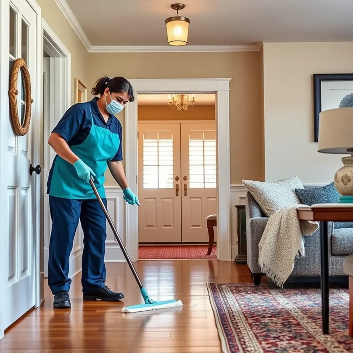 Professional cleaner working inside a Barnegat Light, New Jersey home