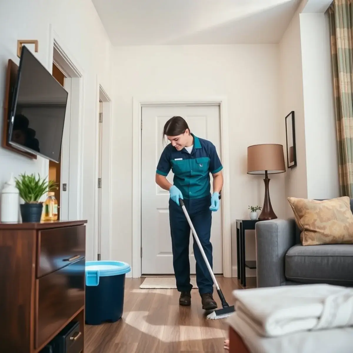 Professional cleaner working inside a Bayonne, New Jersey home