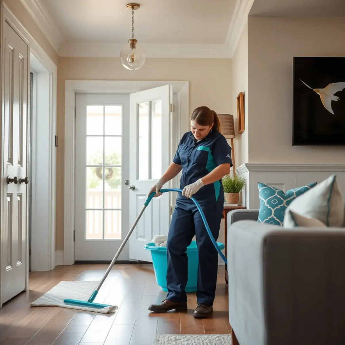 Professional cleaner working inside a Beach Haven, New Jersey home