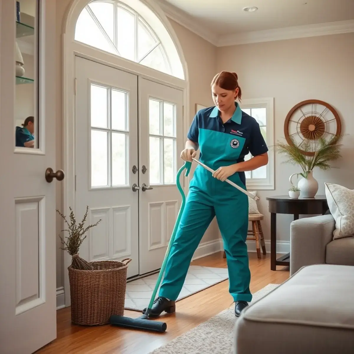 Professional cleaner working inside a Bedminster, New Jersey home