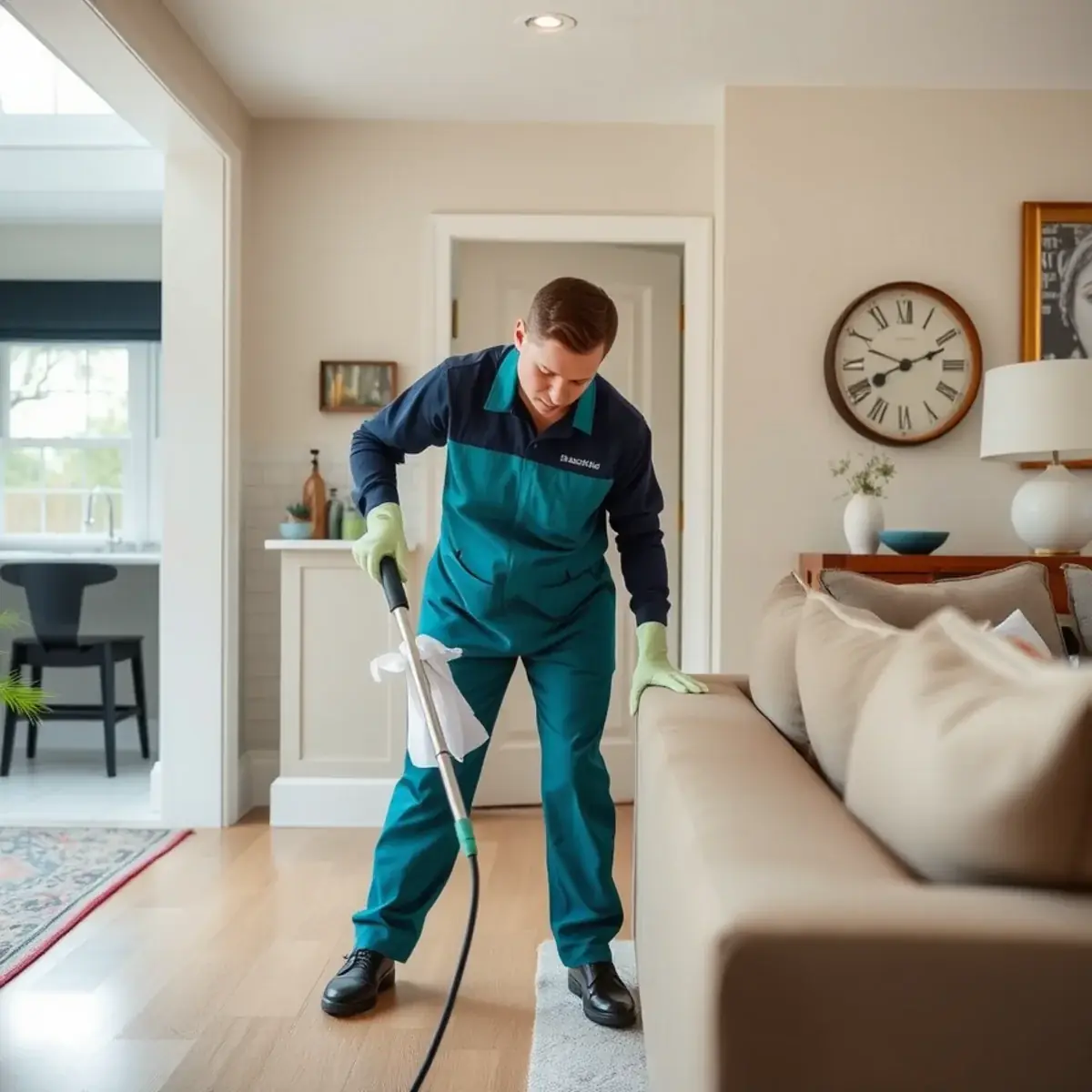 Professional cleaner working inside a Berkeley Heights, New Jersey home