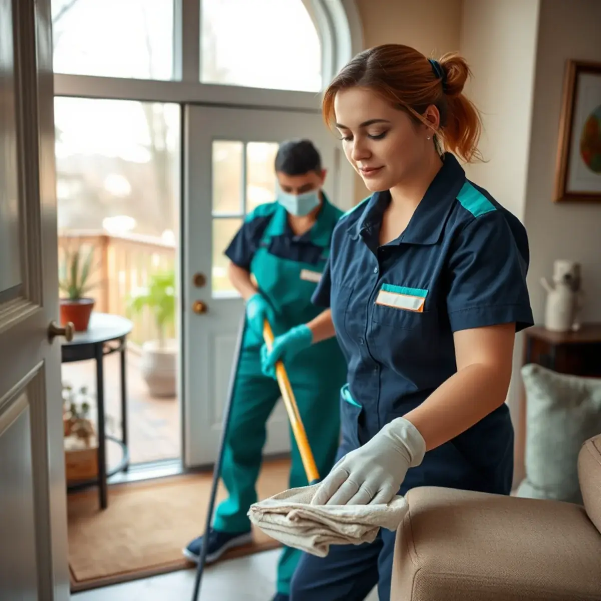 Professional cleaner working inside a Bloomingdale, New Jersey home
