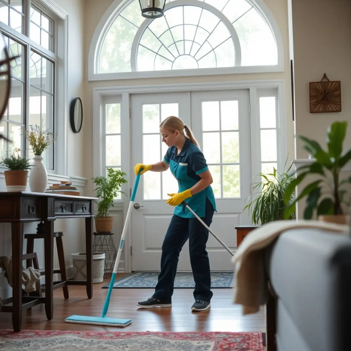Professional cleaner working inside a Bloomsbury, New Jersey home
