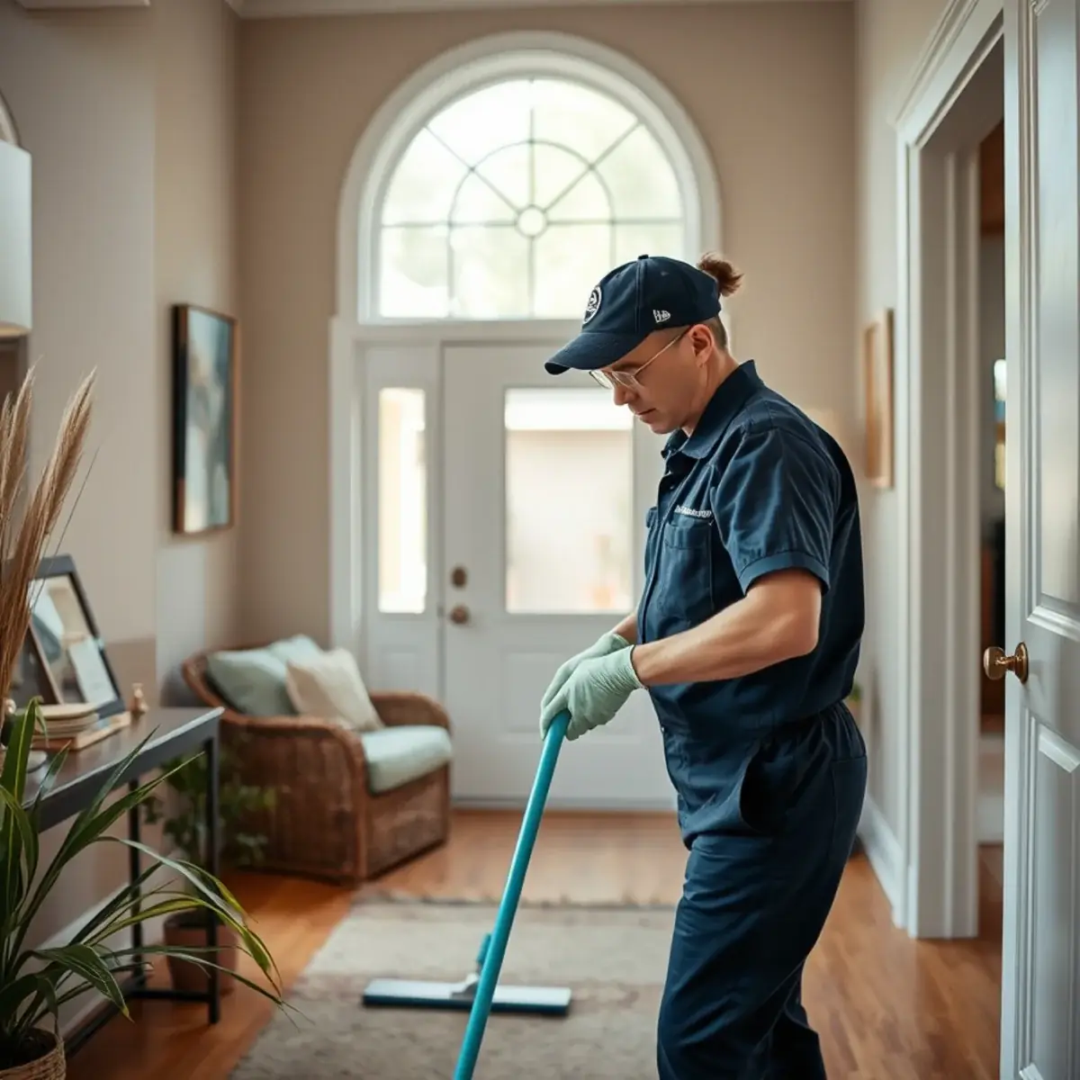 Professional cleaner working inside a Brielle, New Jersey home