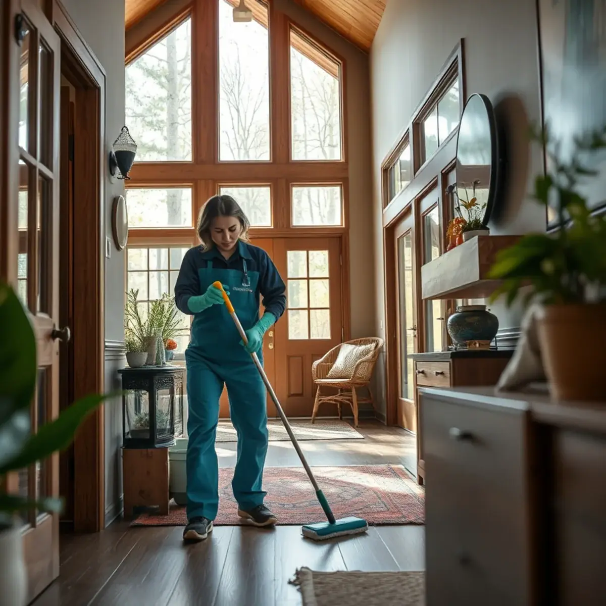 Professional cleaner working inside a Byram, New Jersey home