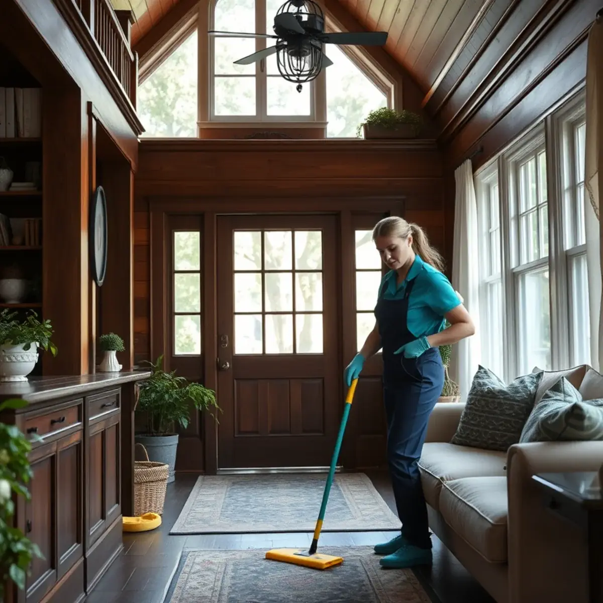 Professional cleaner working inside a Califon, New Jersey home