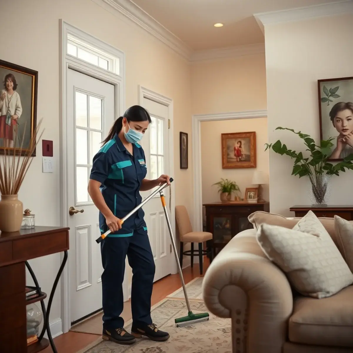 Professional cleaner working inside a Camden, New Jersey home