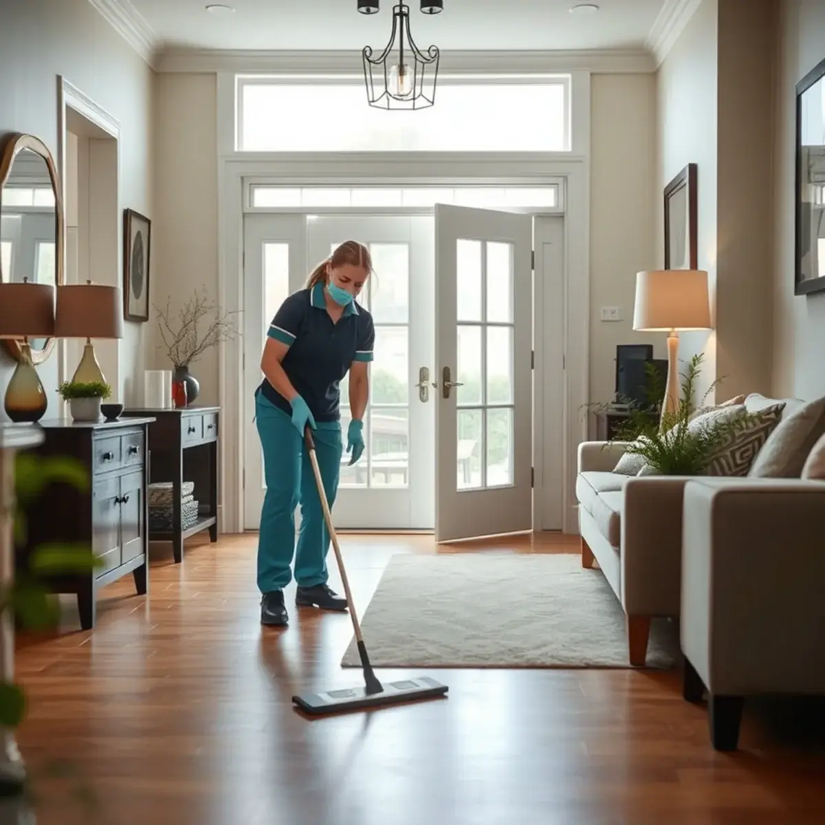 Professional cleaner working inside a Cedar Grove, New Jersey home