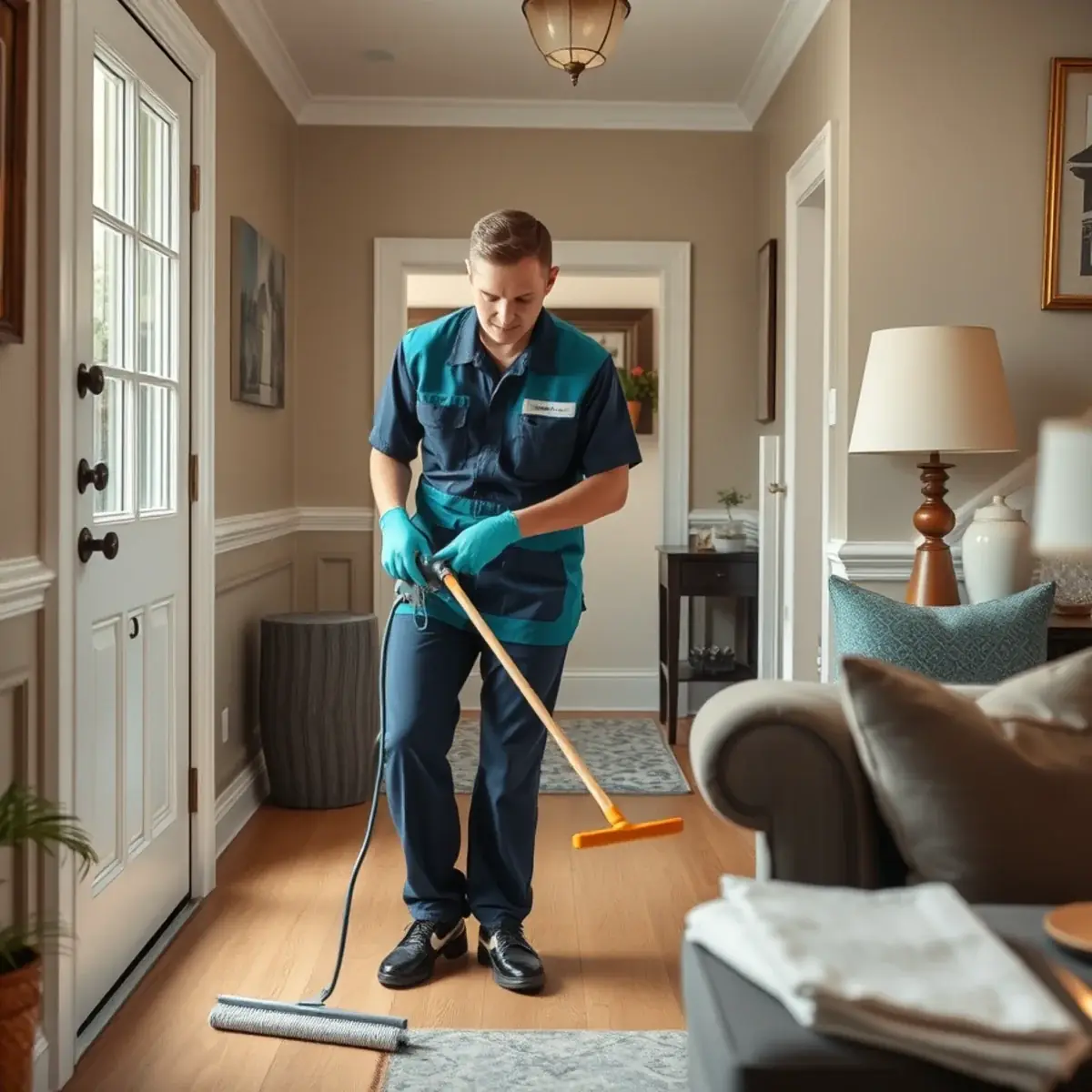 Professional cleaner working inside a Chesilhurst, New Jersey home