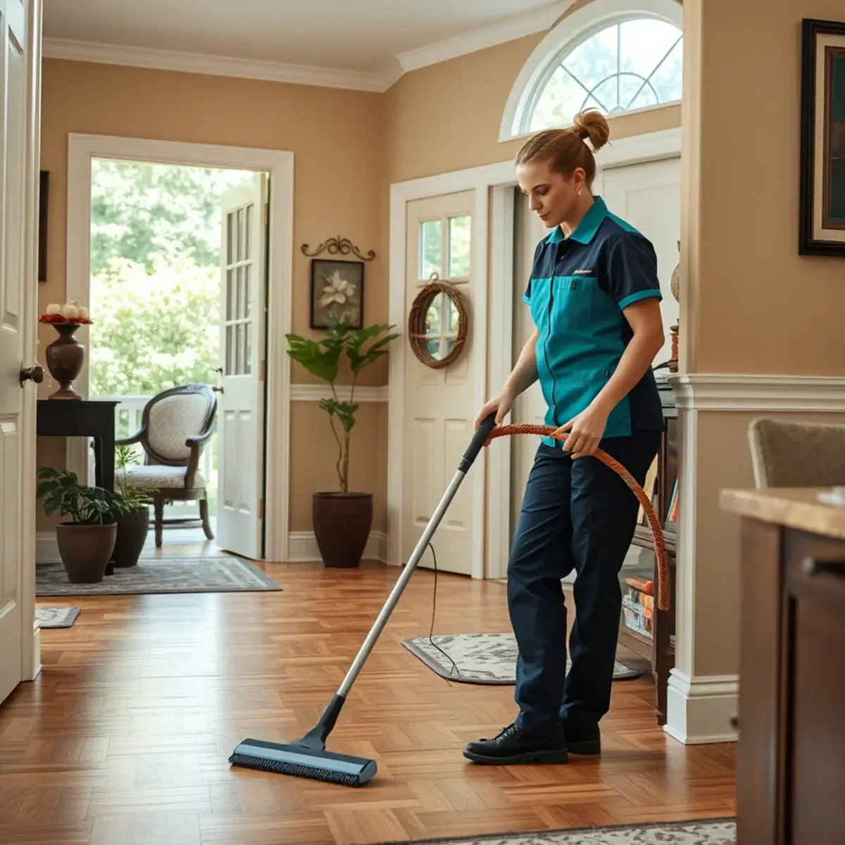 Professional cleaner working inside a Chesterfield, New Jersey home