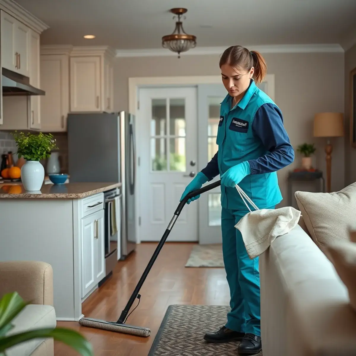 Professional cleaner working inside a Clark, New Jersey home