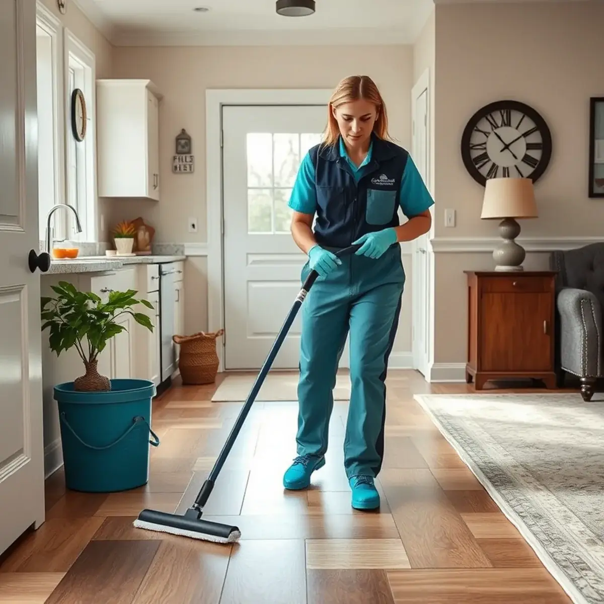 Professional cleaner working inside a Commercial, New Jersey home