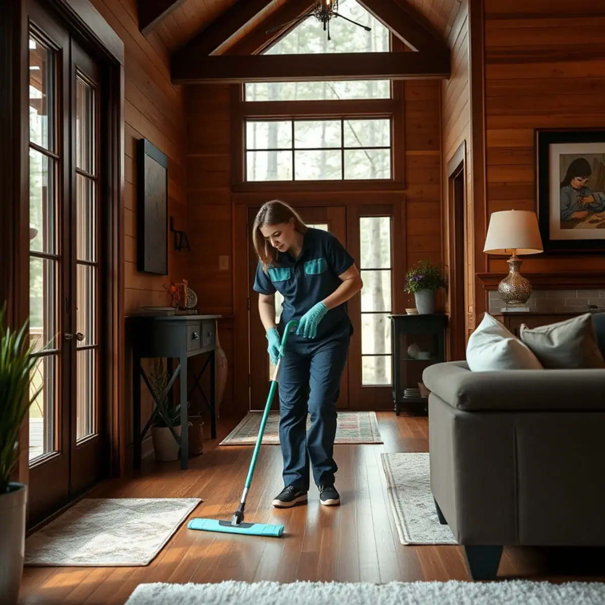 Professional cleaner working inside a Cranberry Lake, New Jersey home