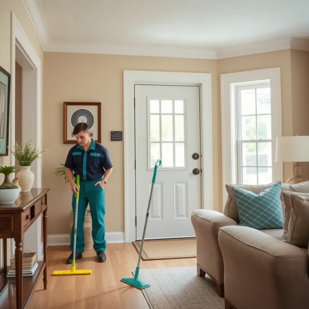 Professional cleaner working inside a Deal, New Jersey home