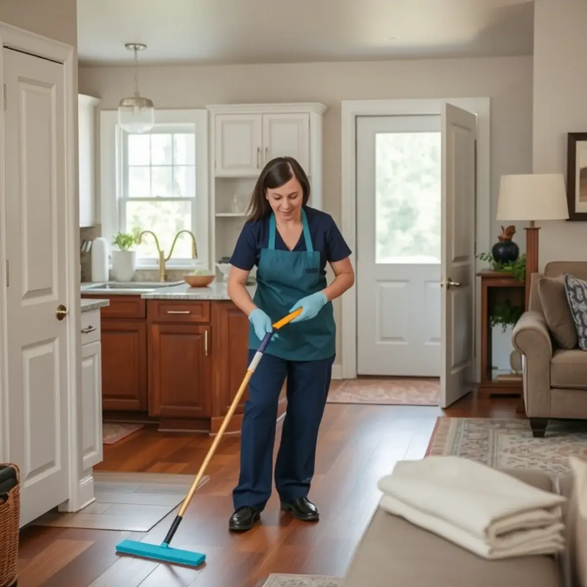 Professional cleaner working inside a Dividing Creek, New Jersey home