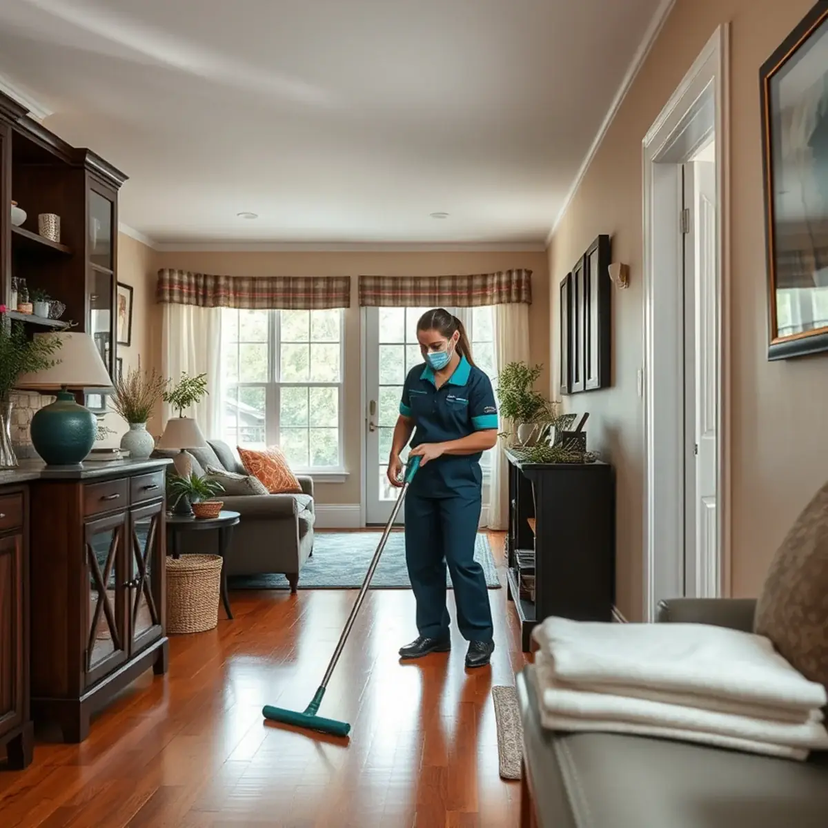 Professional cleaner working inside a Edgewater, New Jersey home