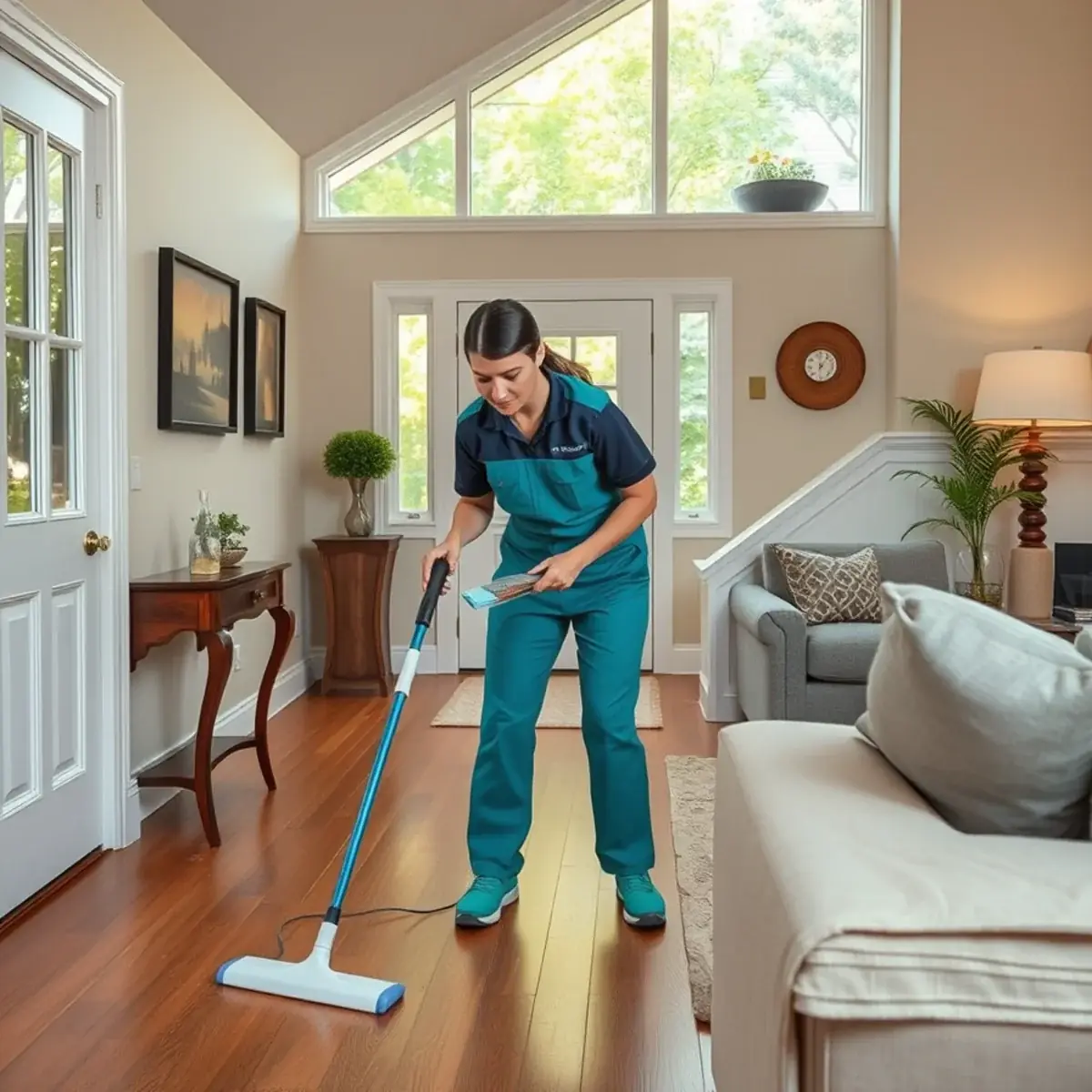 Professional cleaner working inside a Englewood, New Jersey home