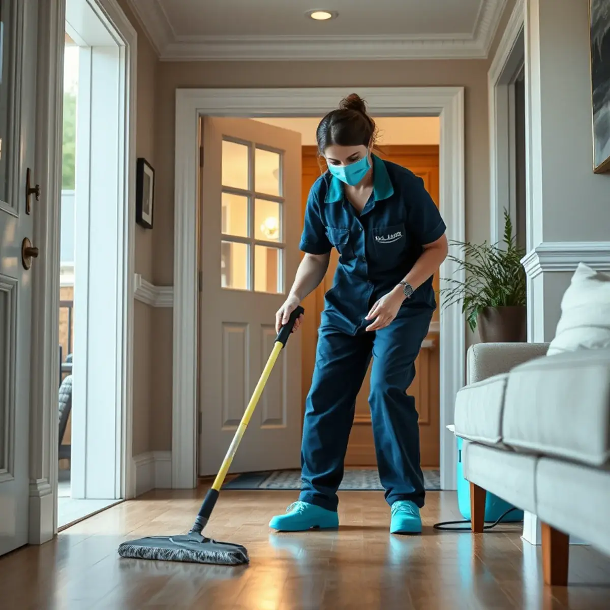 Professional cleaner working inside a Essex Fells, New Jersey home