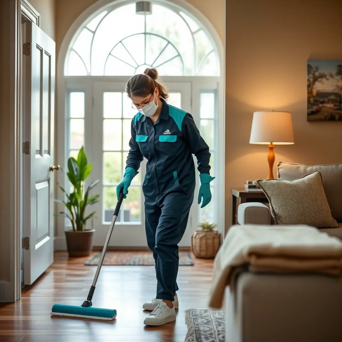 Professional cleaner working inside a Ewing, New Jersey home