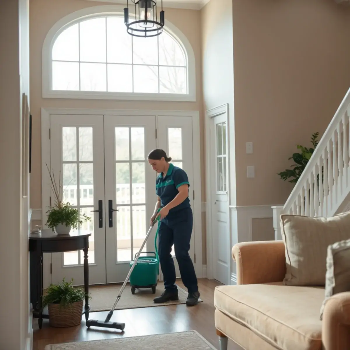 Professional cleaner working inside a Far Hills, New Jersey home