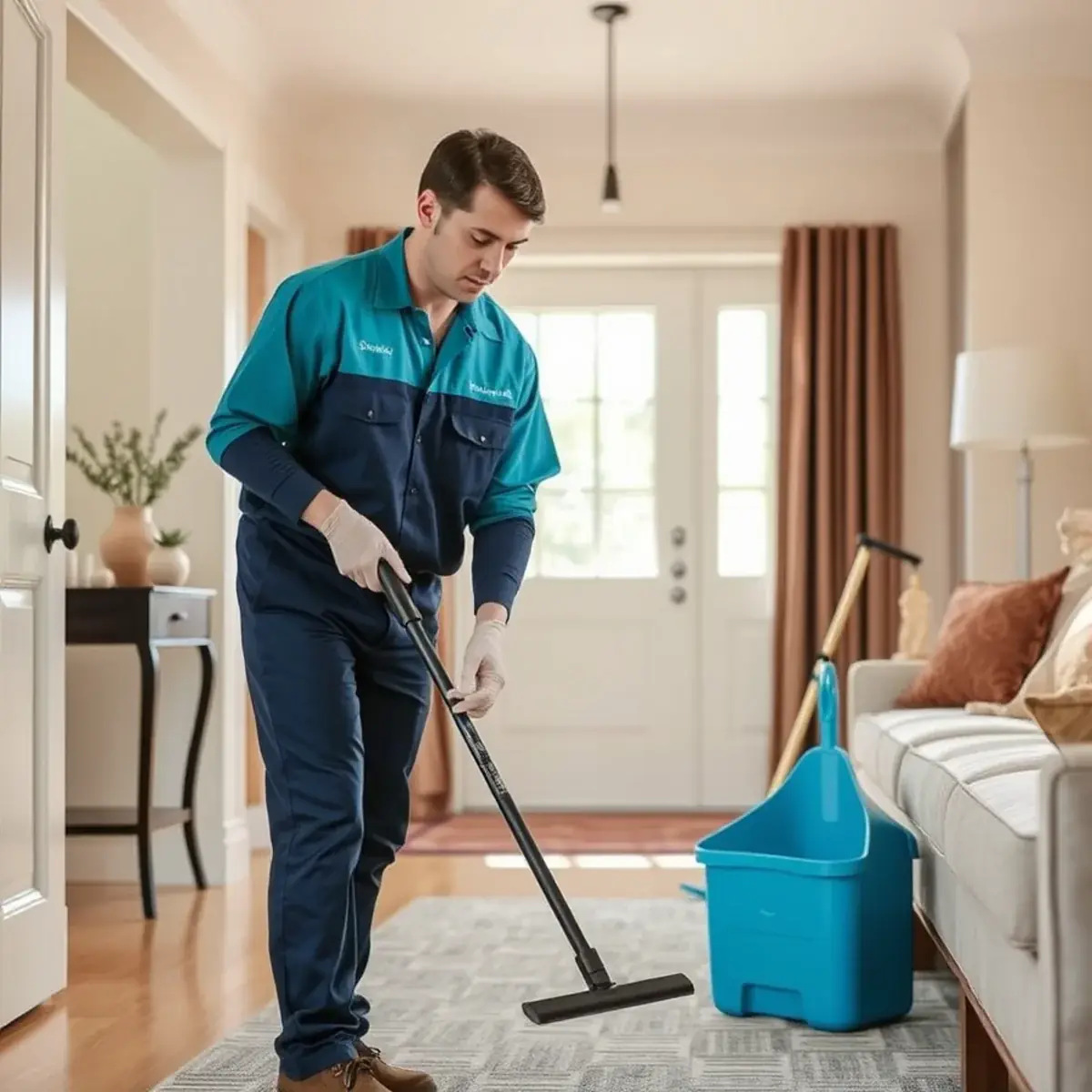 Professional cleaner working inside a Farmingdale, New Jersey home