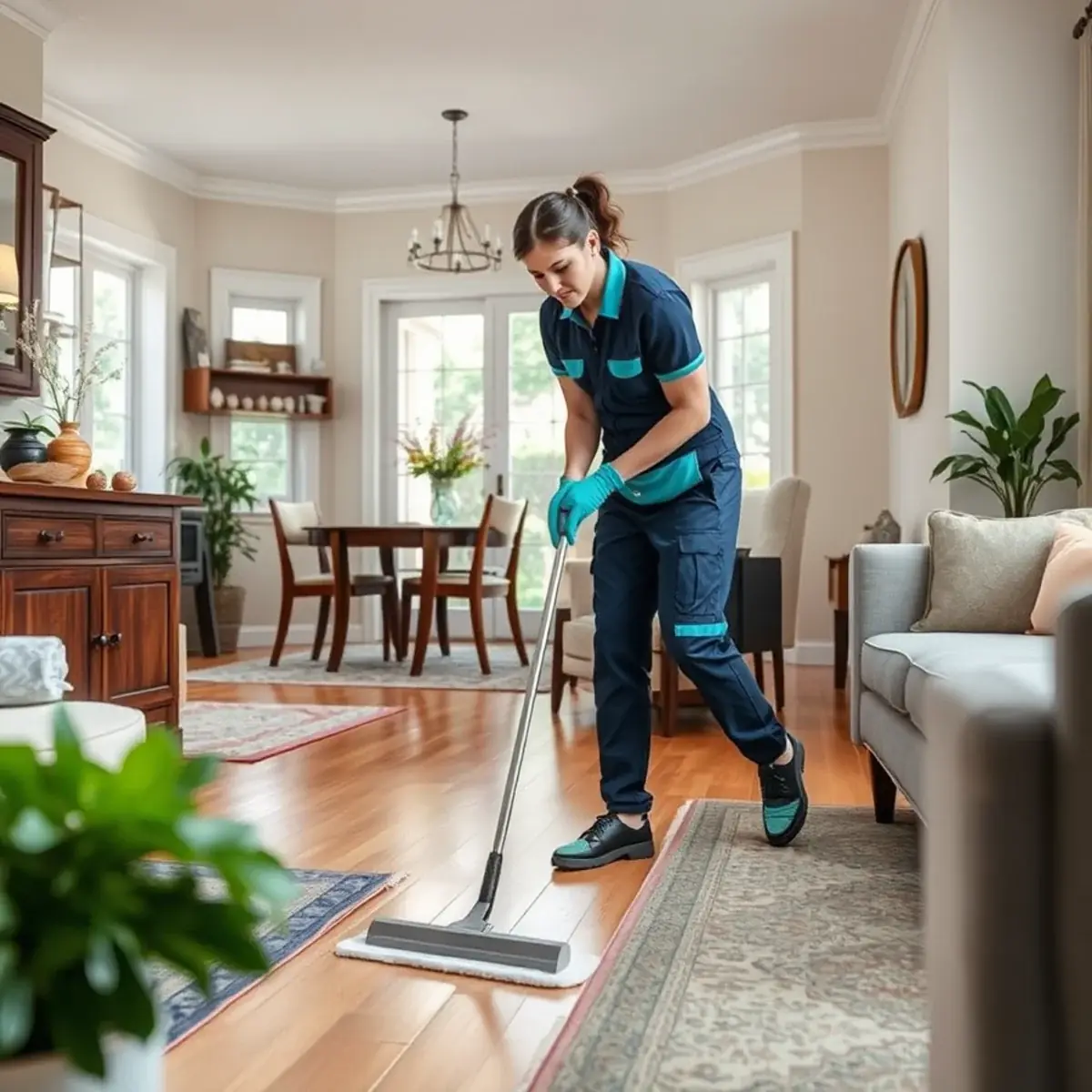 Professional cleaner working inside a Franklin, New Jersey home