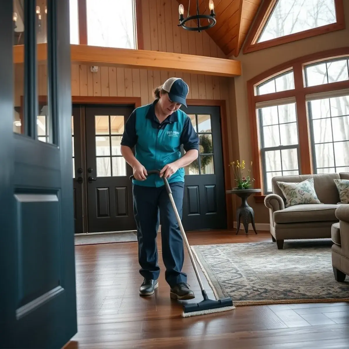 Professional cleaner working inside a Fredon, New Jersey home