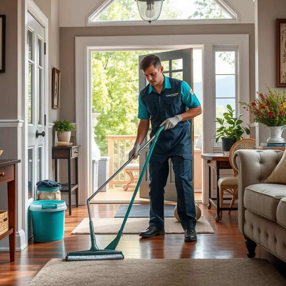 Professional cleaner working inside a Frelinghuysen, New Jersey home