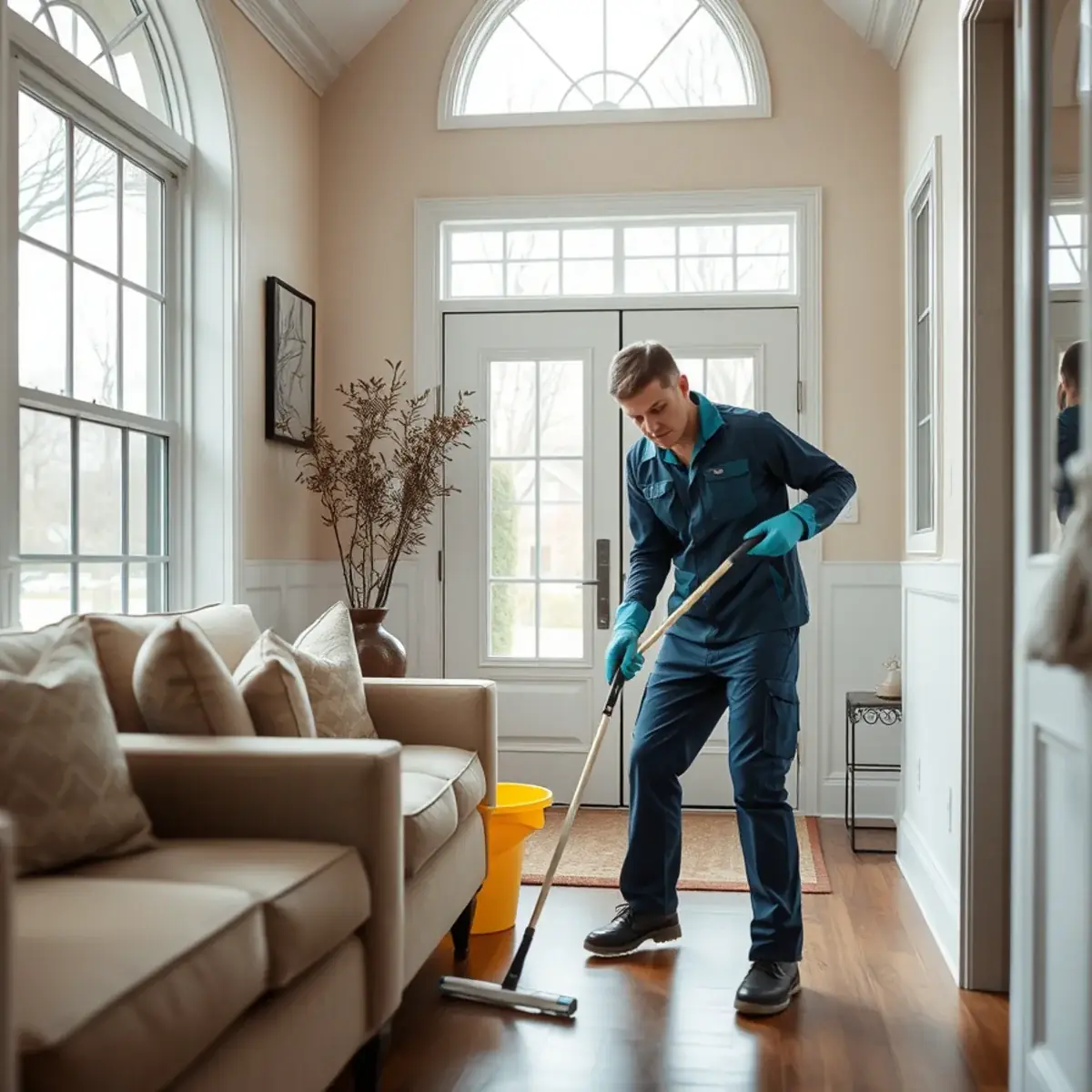 Professional cleaner working inside a Green Brook, New Jersey home