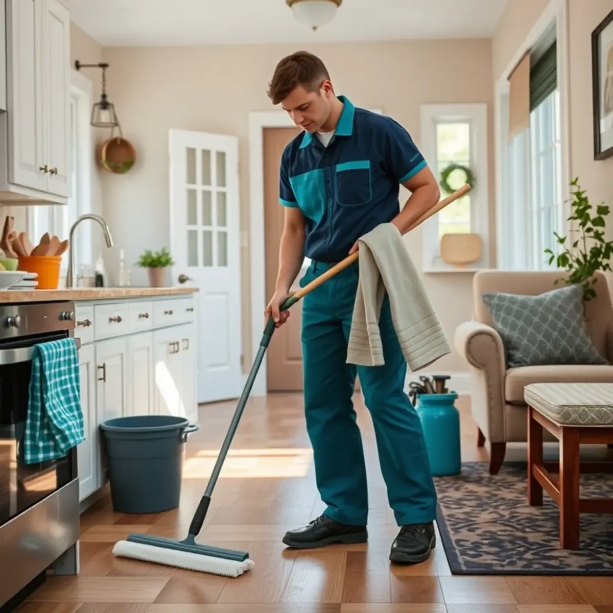 Professional cleaner working inside a Greenwich, New Jersey home