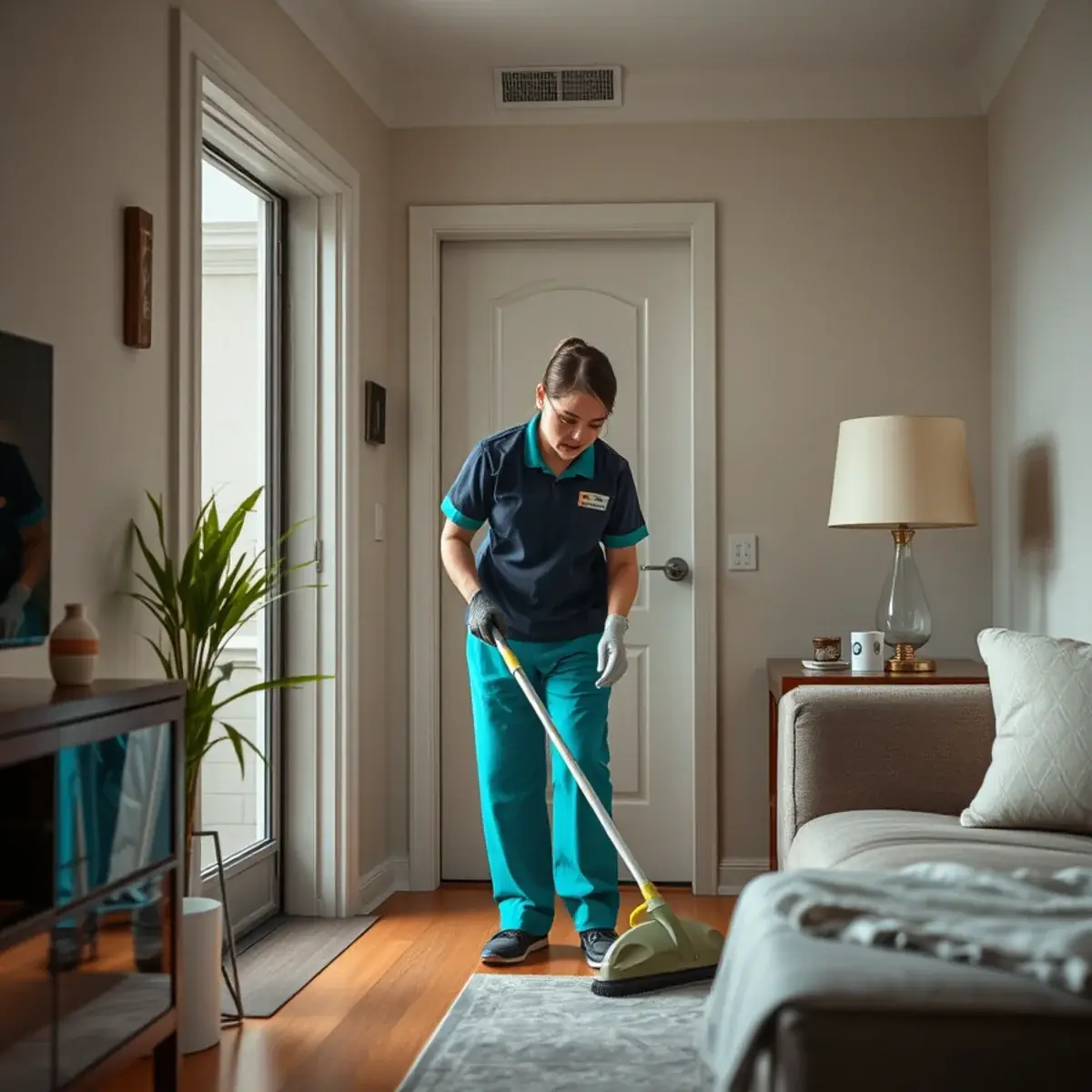 Professional cleaner working inside a Guttenberg, New Jersey home