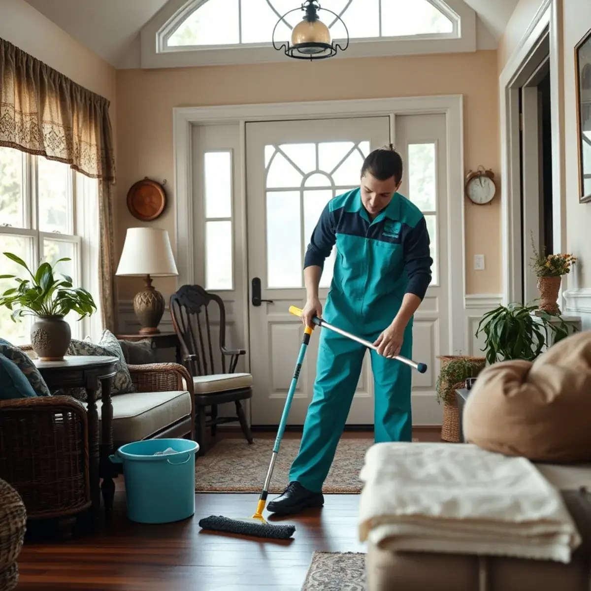 Professional cleaner working inside a Hackettstown, New Jersey home