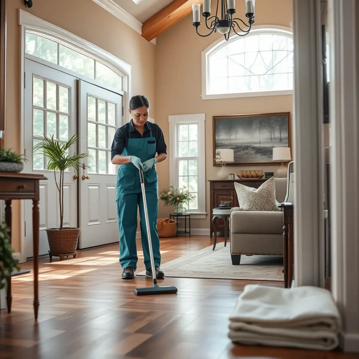 Professional cleaner working inside a Hainesport, New Jersey home