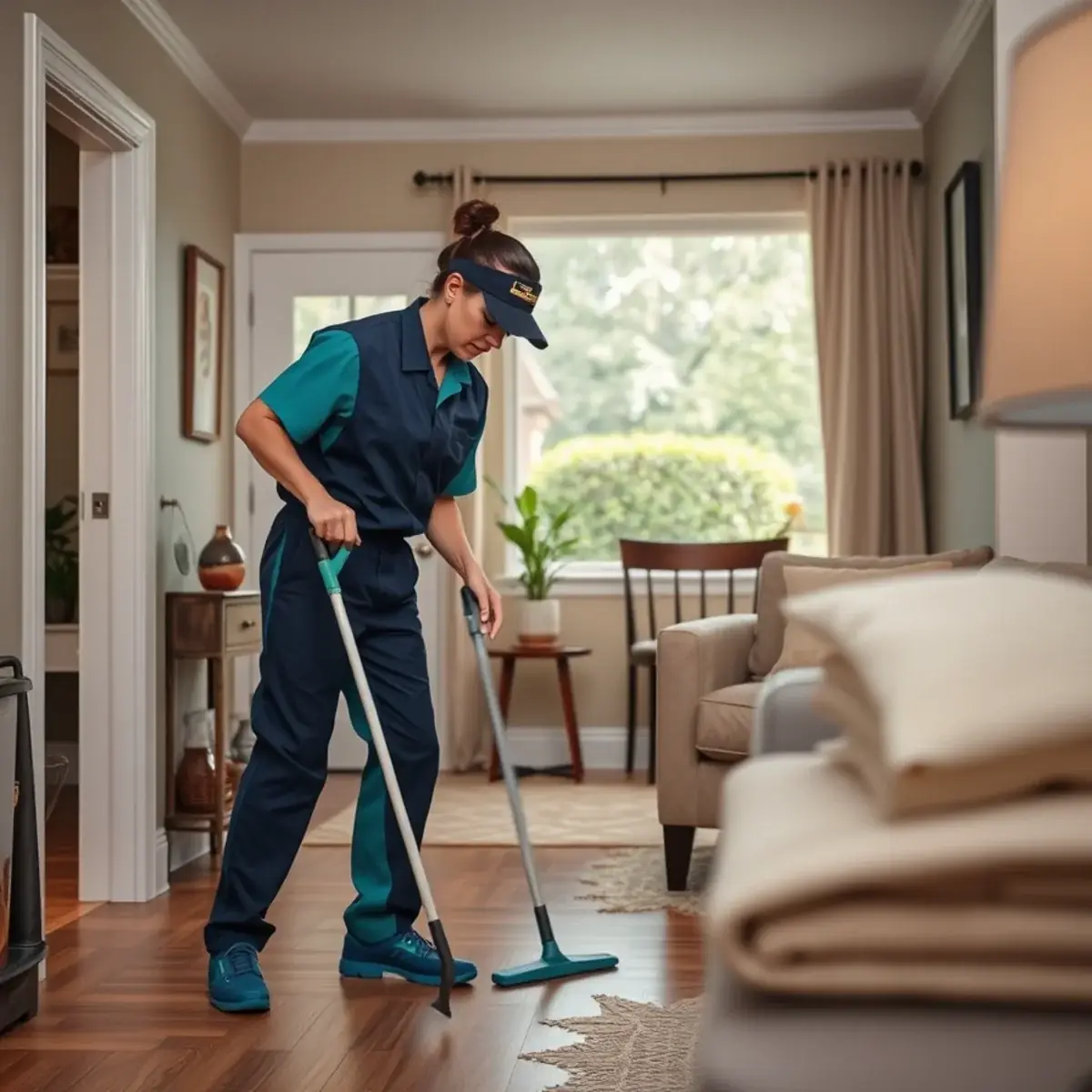 Professional cleaner working inside a Hamilton Township, New Jersey home