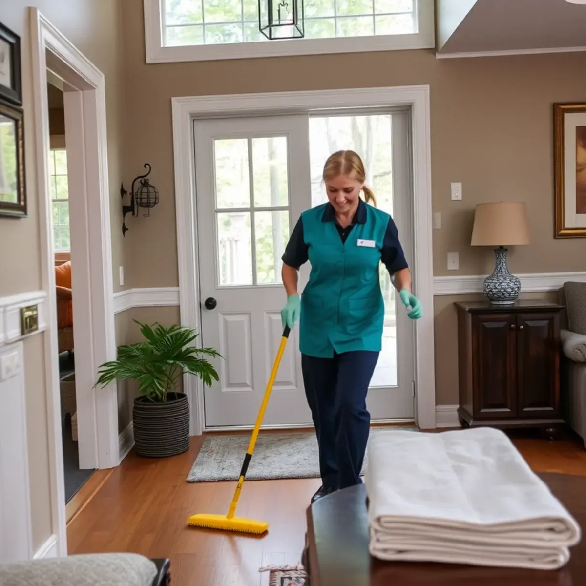 Professional cleaner working inside a Hanover, New Jersey home