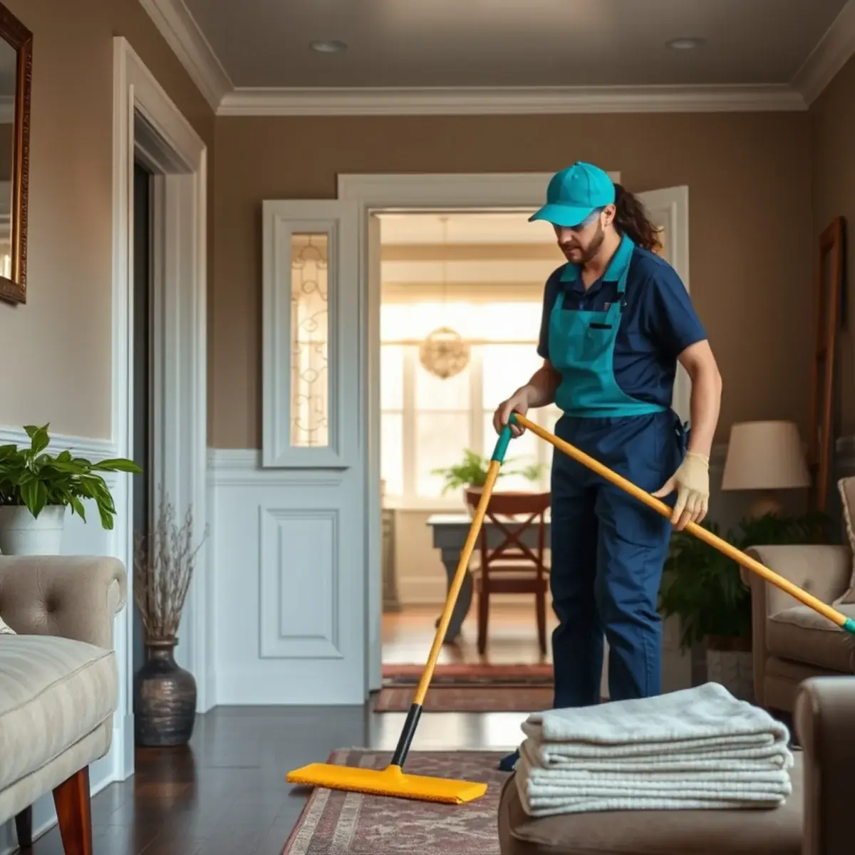 Professional cleaner working inside a Hi-Nella, New Jersey home