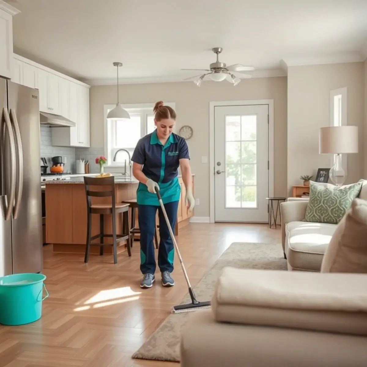 Professional cleaner working inside a Highland Park, New Jersey home