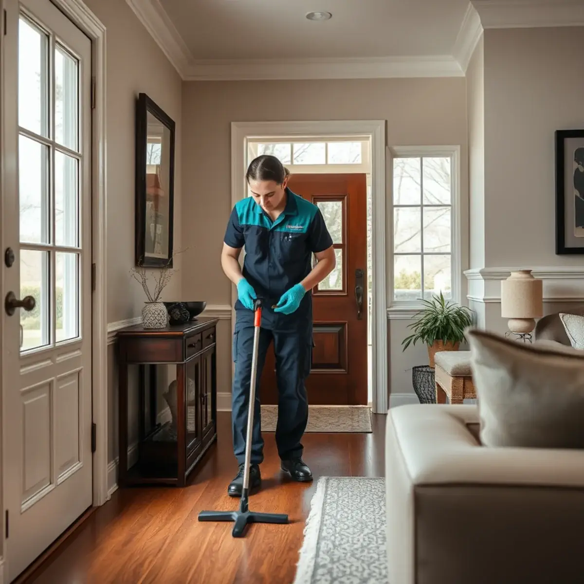 Professional cleaner working inside a Hillsborough, New Jersey home