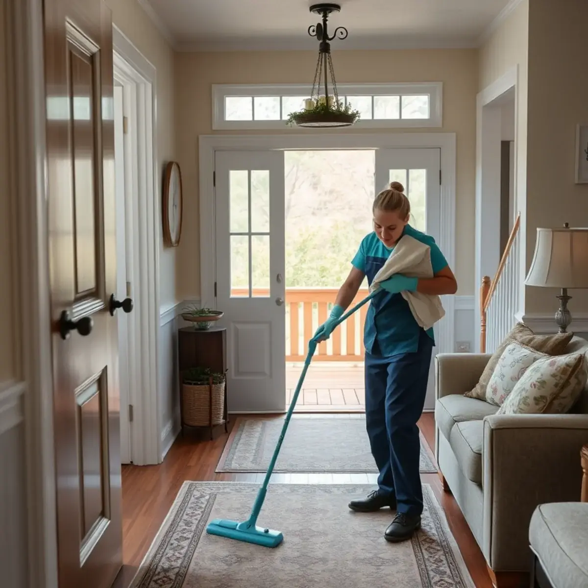 Professional cleaner working inside a Johnsonburg, New Jersey home