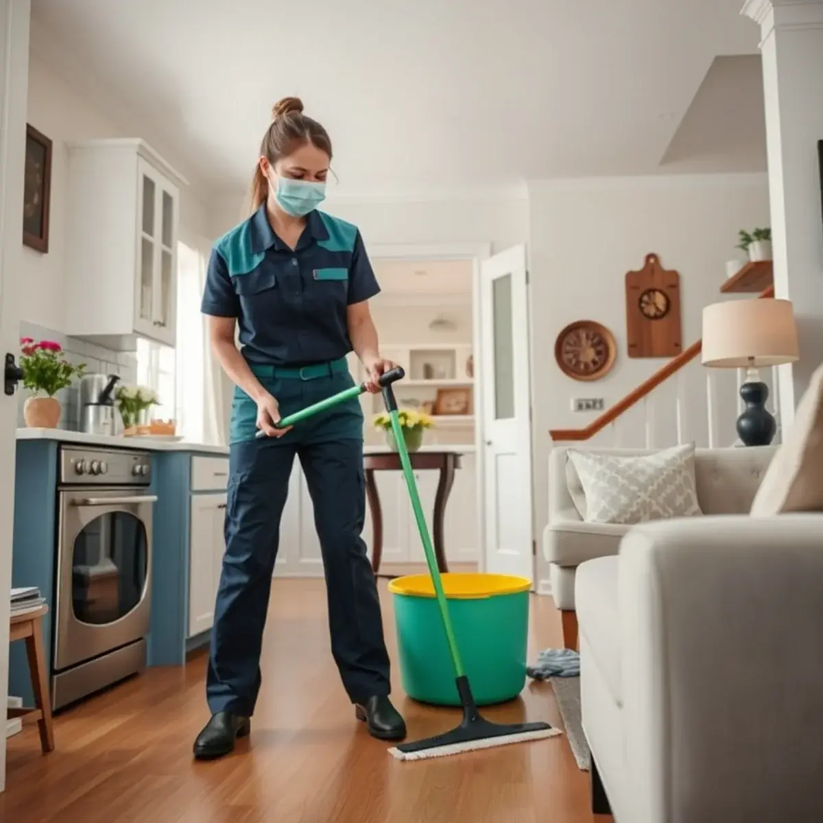 Professional cleaner working inside a Keasbey, New Jersey home