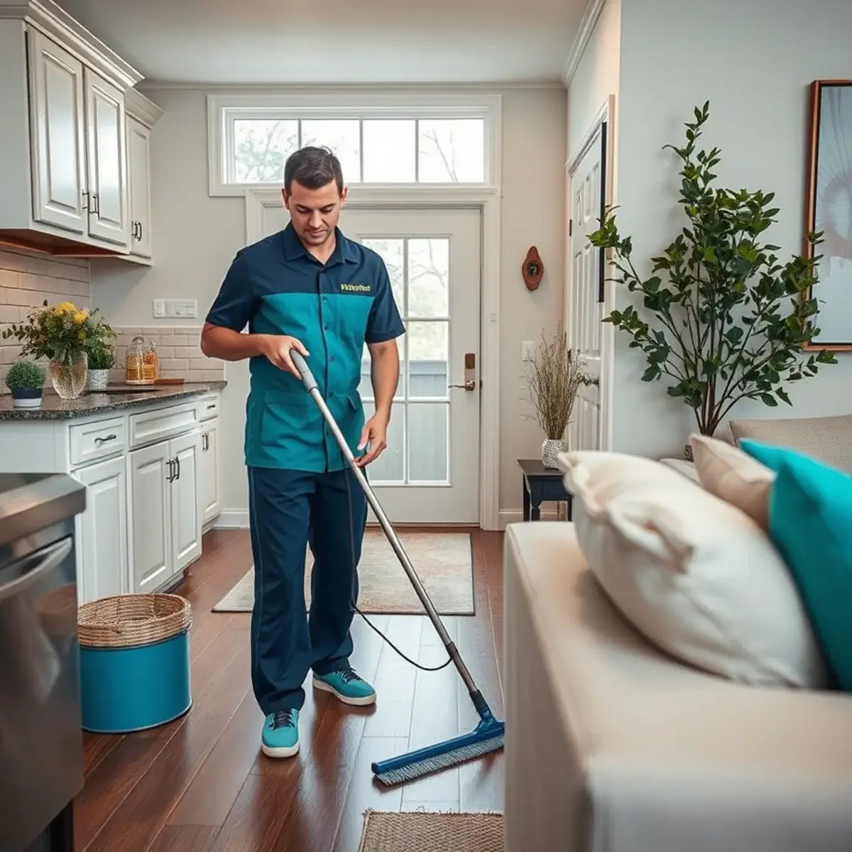 Professional cleaner working inside a Kenilworth, New Jersey home
