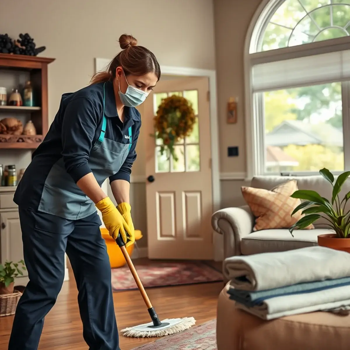Professional cleaner working inside a Knowlton, New Jersey home