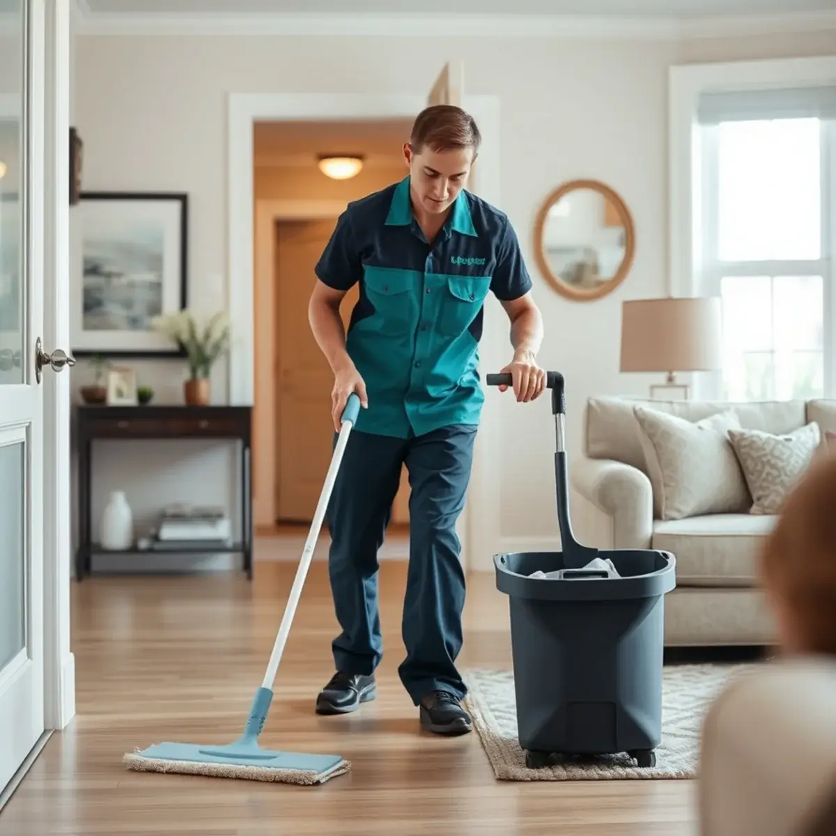 Professional cleaner working inside a Lacey, New Jersey home