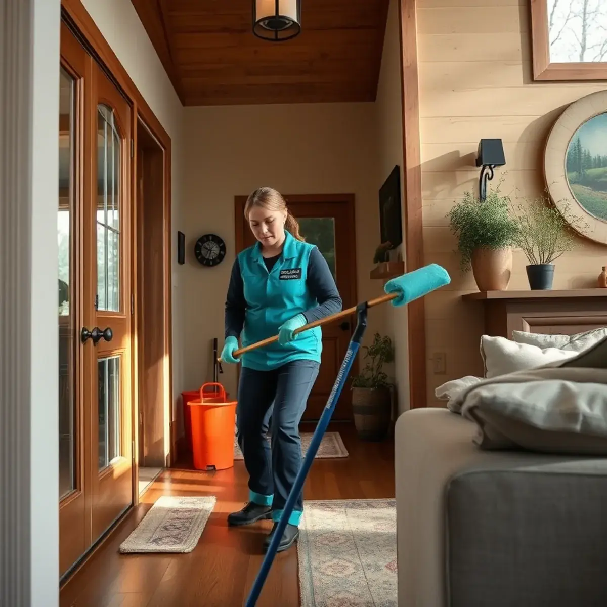 Professional cleaner working inside a Lafayette, New Jersey home