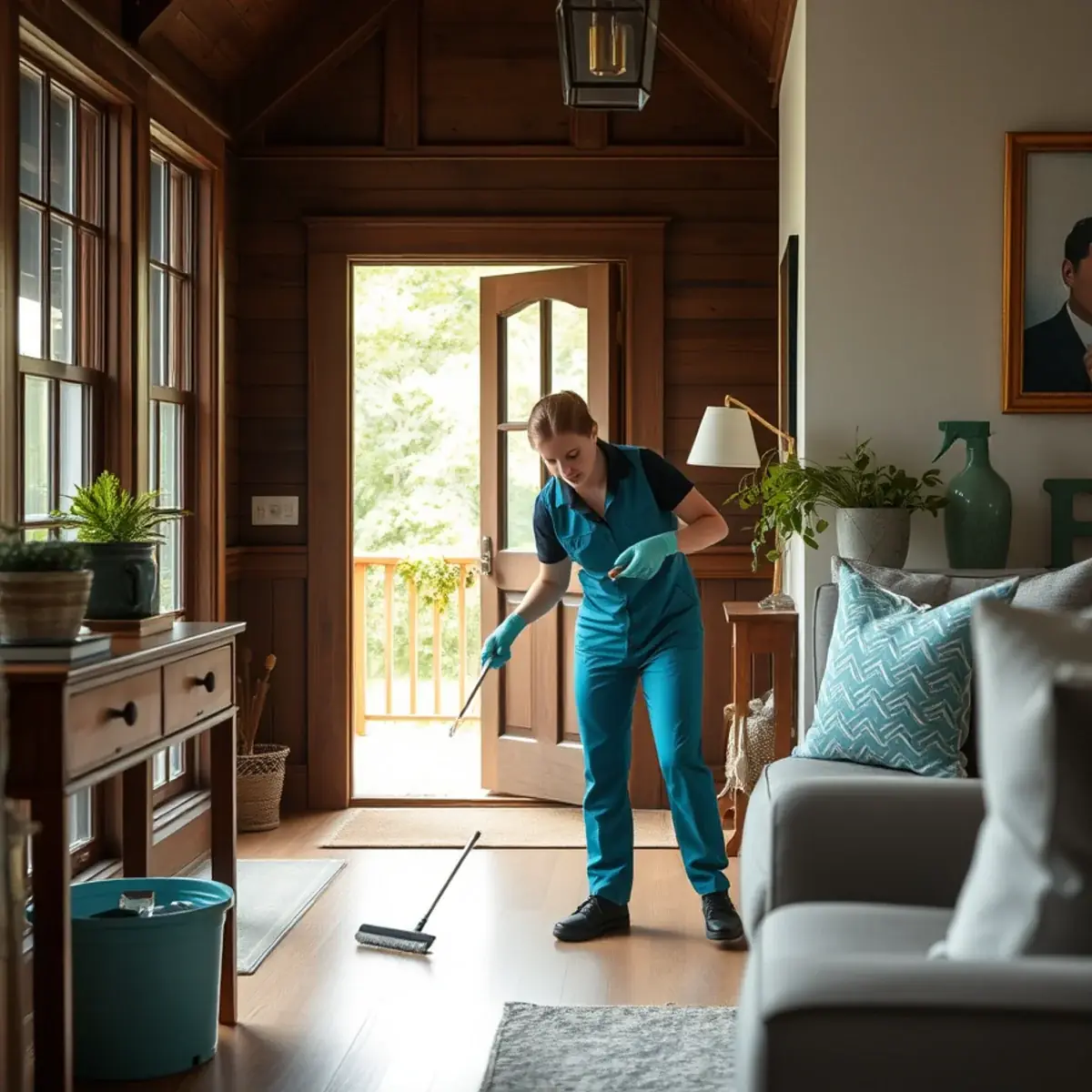 Professional cleaner working inside a Lambertville, New Jersey home