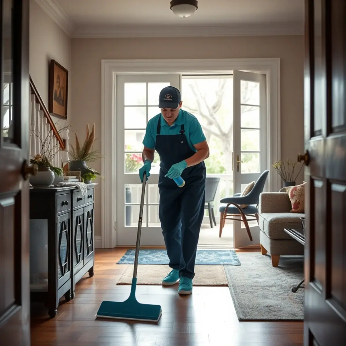 Professional cleaner working inside a Lawrence Township, New Jersey home