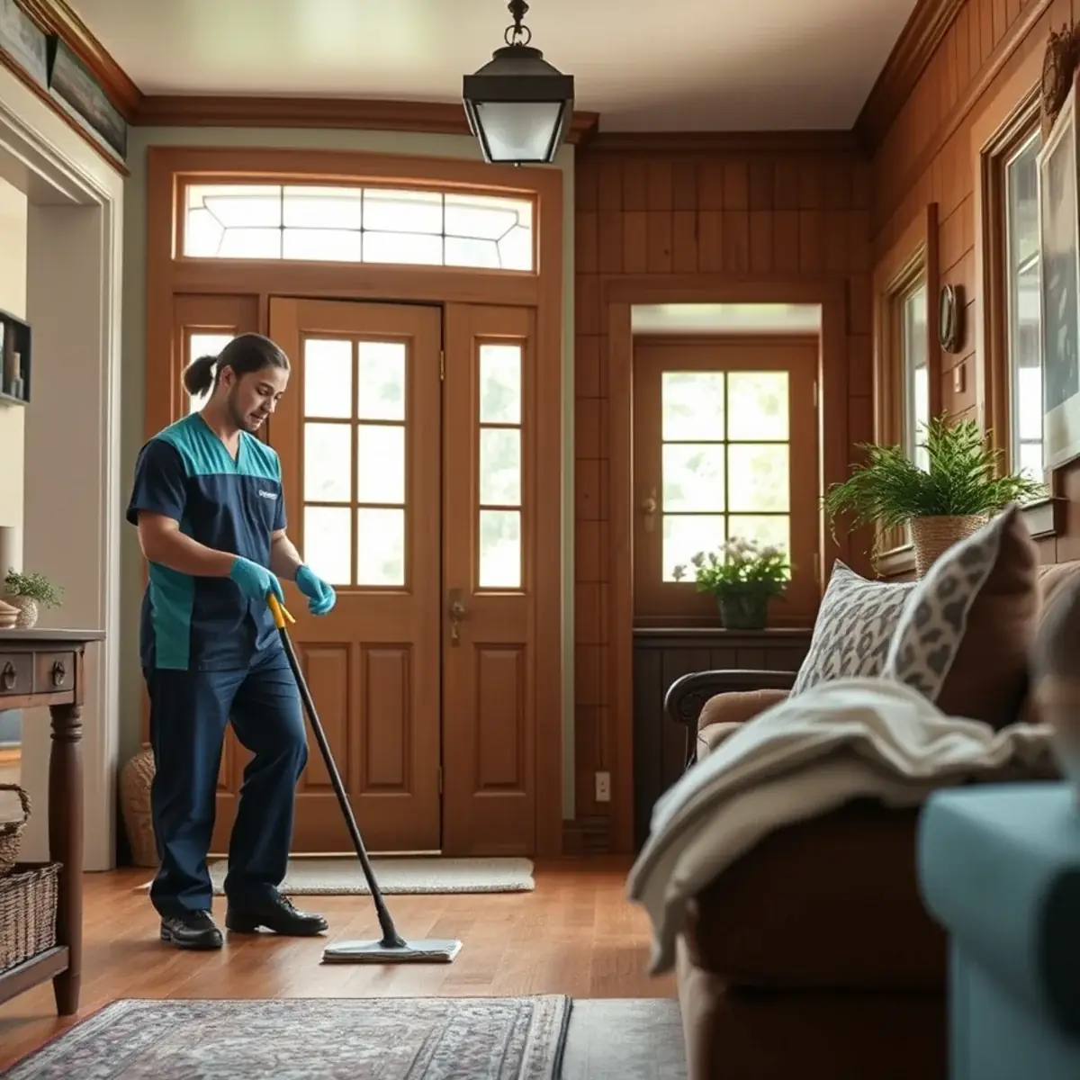 Professional cleaner working inside a Lebanon, New Jersey home